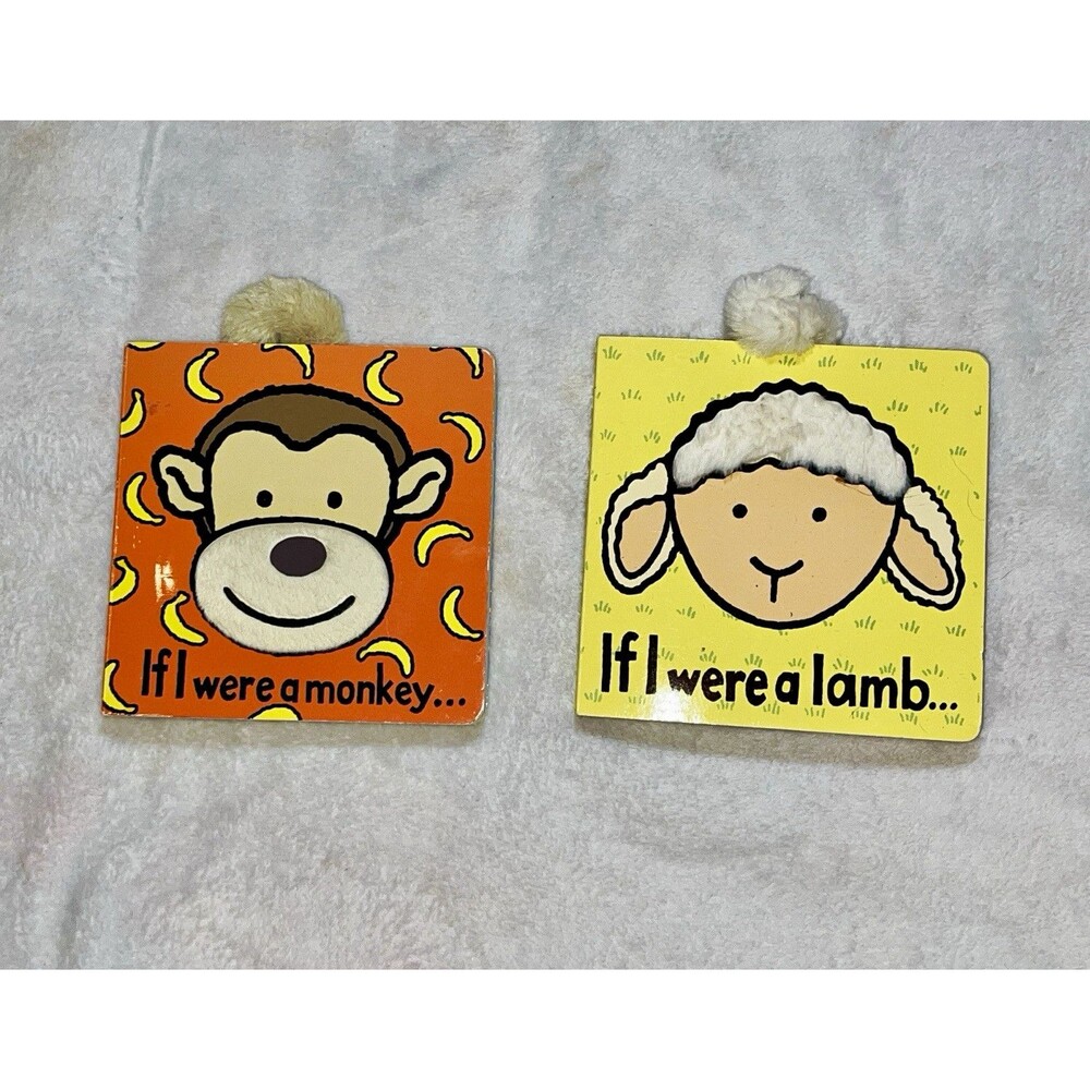 Jellycat If I Were Cloth Books Set: Monkey & Lamb Mini Under 6 in